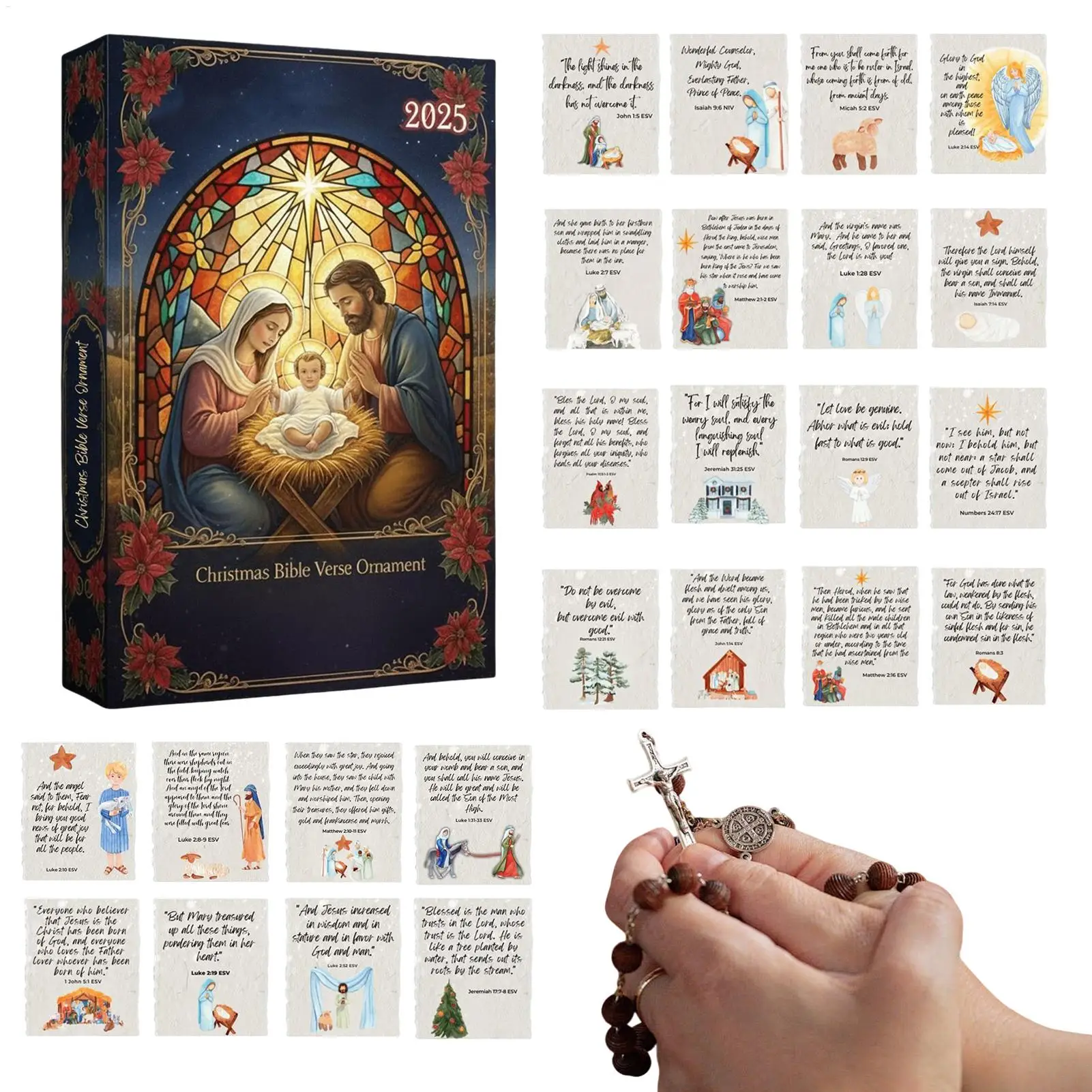 Christmas Countdown Bible Verses Nativity Pendant Decoration 24 Days Christmas Countdown Ornament for Pious People Xmas Gifts