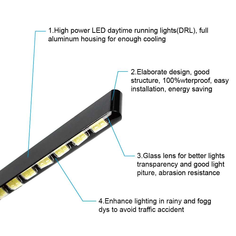 2pcs Daytime Running Light Car Styling SMD 7030 Waterproof Daylight Light Source 14 LEDs Aluminum Housing Car DRL Le