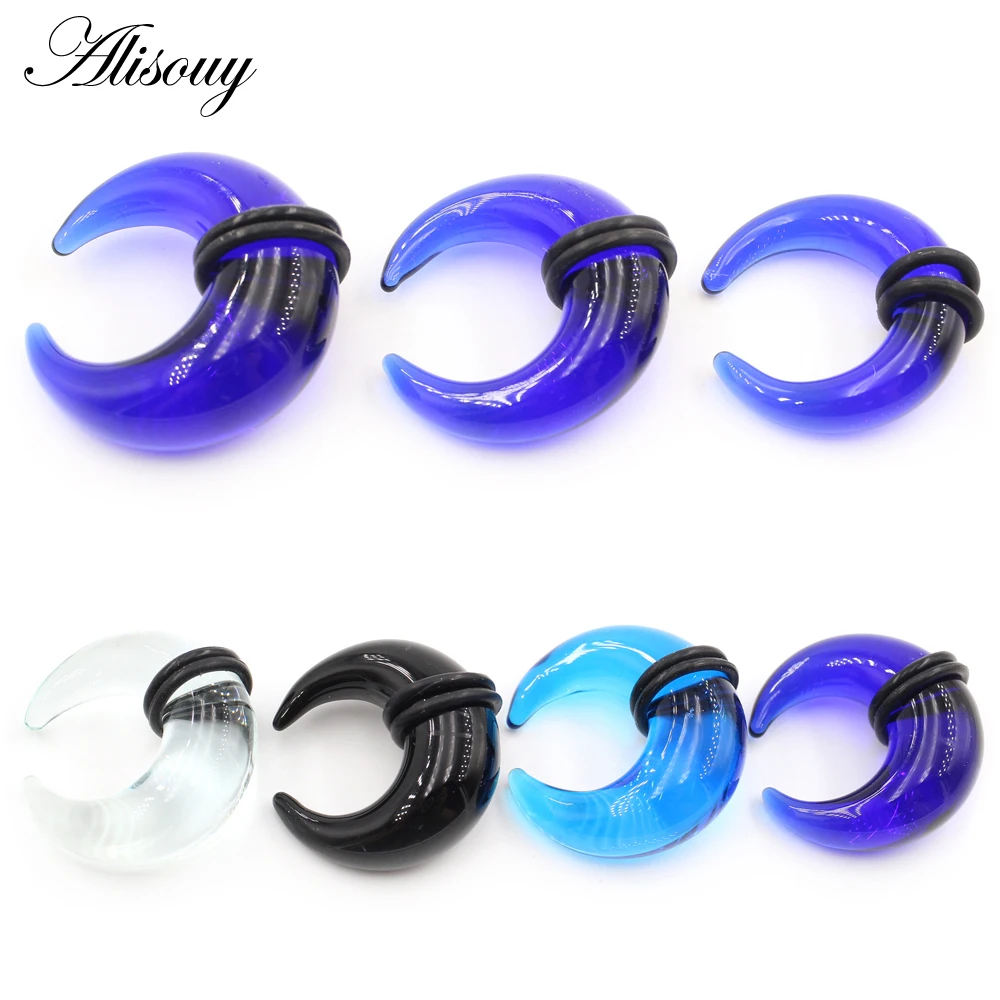 

Alisouy 2PCS C Shape Buffalo Horn Glass Septum Nose Rings Ear Plug Stretcher Expander Tunnels Taper Guages Body Piercing Jewelry