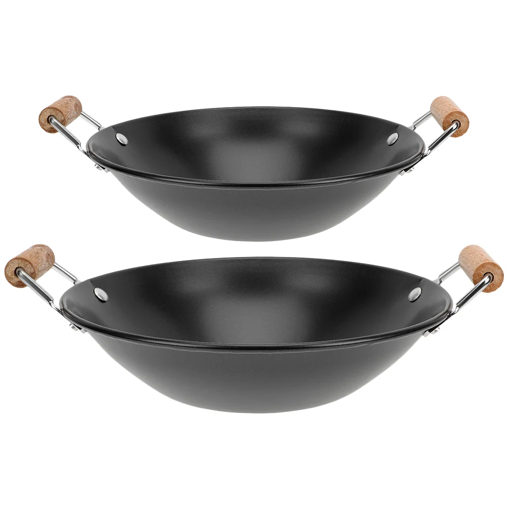 

2pcs Small Flat Bottom Wok Dry Pots Overflow Proof Small Hot Pots Paella Pan