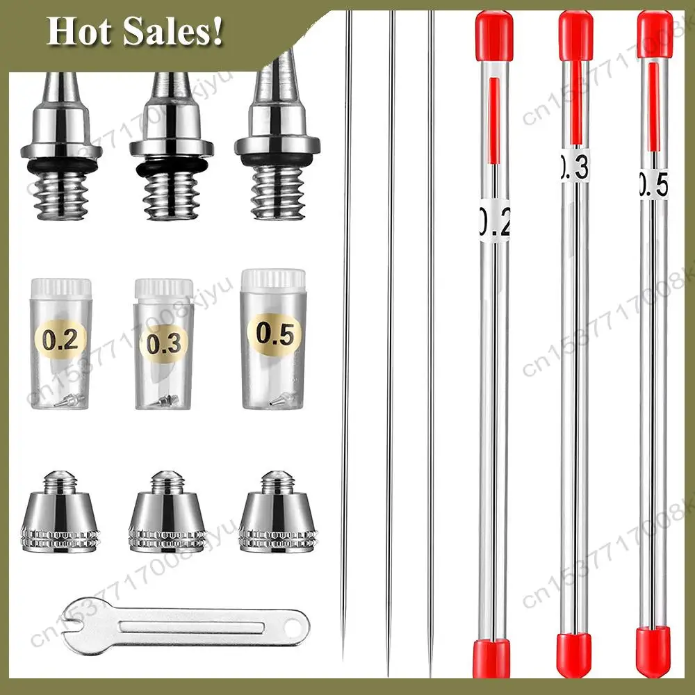 -A23G 10 조각 에어 브러시 노즐 니들 노즐 캡 키트 (렌치 포함) 에어 브러시 스프레이 어 액세서리 용 에어 브러시 교체 부품