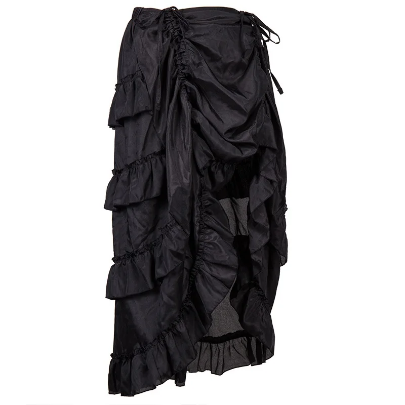 Steampunk Women Skirts Gothic Ruffles Chiffon Lace Up Party Maxi Long Skirt High Low Costumes Punk Sexy Corset Plus Size Red 6XL black mini skirt