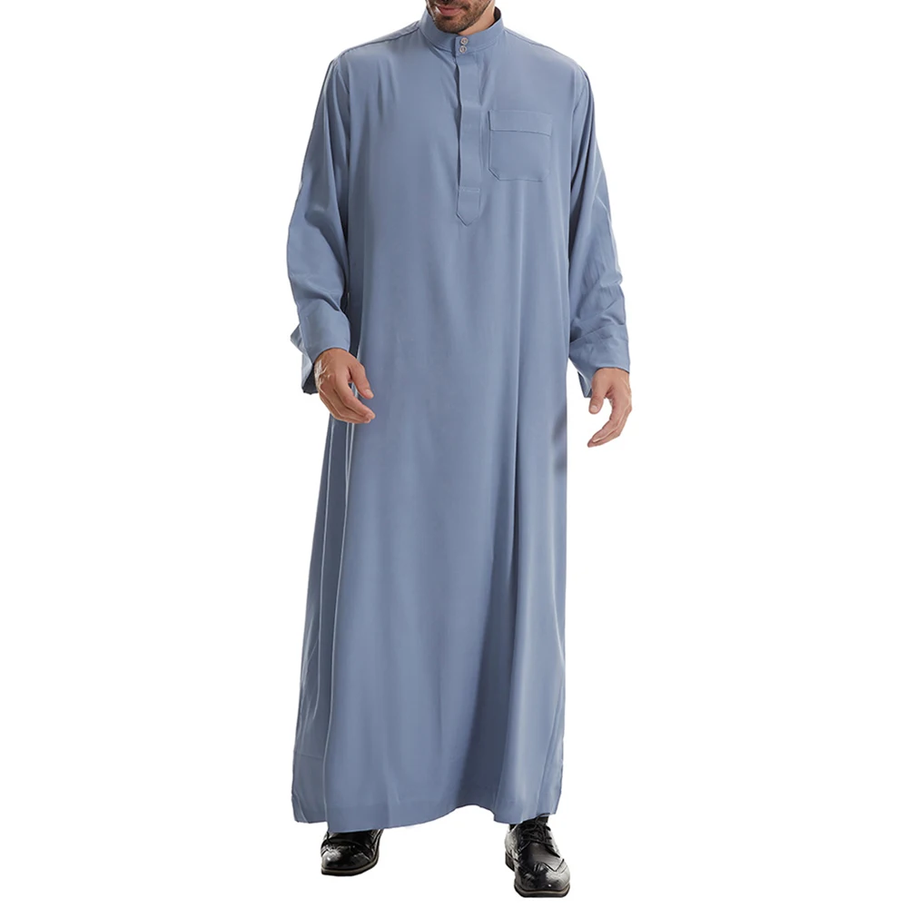 Mens Long Sleeved Robe Classical Waistband Contrasting Colors Autumn Casual Daily Arab Islamic Muslim Patchwork Men's Clothing