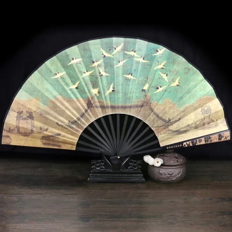 

Веер для скульптуры в старинном стиле, складной веер в китайском стиле для летней шелковой ткани, складной летний веер из бамбука, портативный веер
