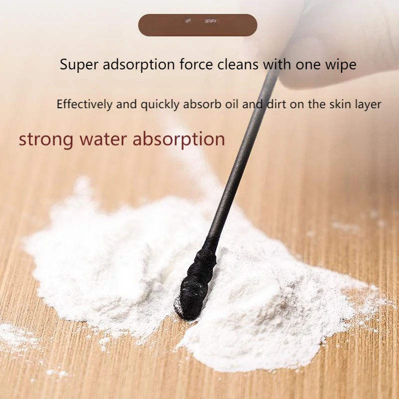 Black Double-Ended Cotton Swabs - Disposable Japanese Style Earpick & Blackhead Tool, Hygienic Boxed Swabs for Precise Cleaning