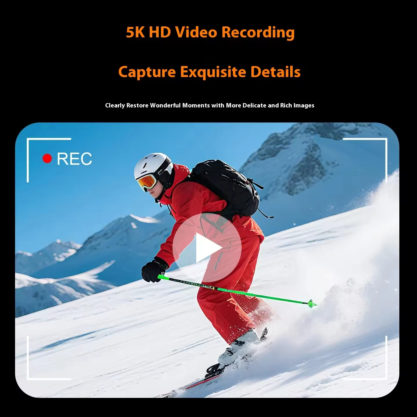 Écran tactile de la caméra ANSVICAM 5K affichant les paramètres, conçue pour vlogging sportif anti-tremblement en 4K 60FPS