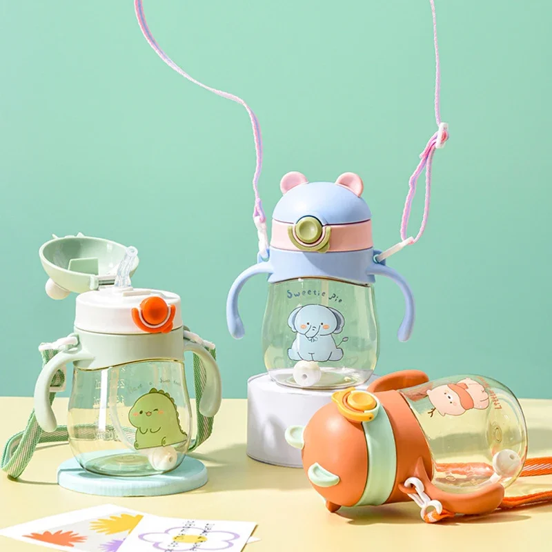 410ML Baby Water Cup Straw Cute Anti-Choking Kindergarten Kids Water Cup with Gravity Ball Duckbill Cup Infant Drinking Stuffs 2