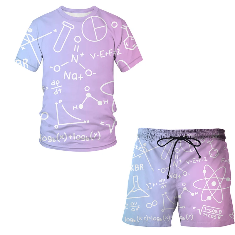 

2022 3D Print Summer T-Shirt mathematical formula Suit Kids Shorts Set Boys/Girls Cool Clothes Children's Short Sleeve Sets