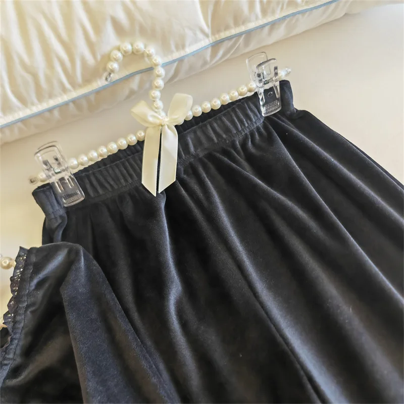 Warme Winter Nachtwäsche Sexy Pyjamas Set Brust Pad Top Hosen Sets Langarm Nachtwäsche Casual Rüschen frauen Hause Kleidung – Detail 23
