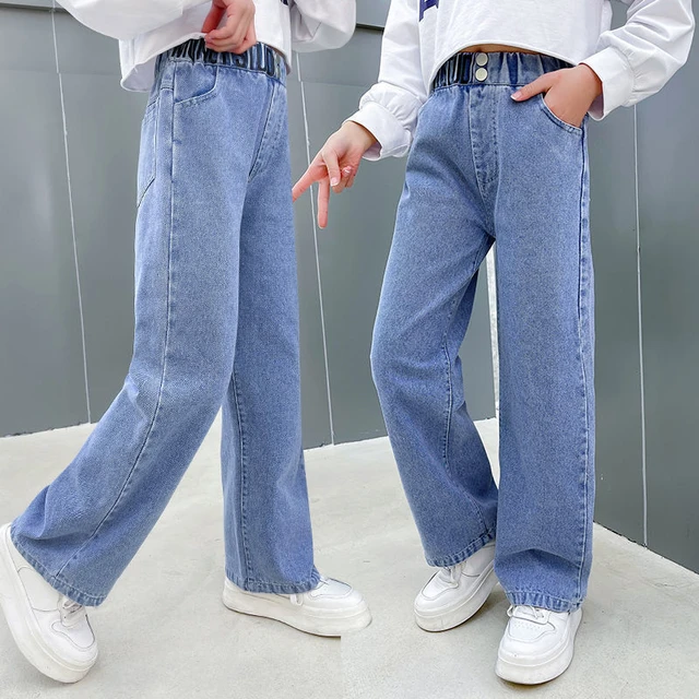 Calça jeans infantil, calça jeans casual, moda feminina, para adolescentes,  primavera, outono, 2, 4, 6, 8, 10, 12 anos - AliExpress
