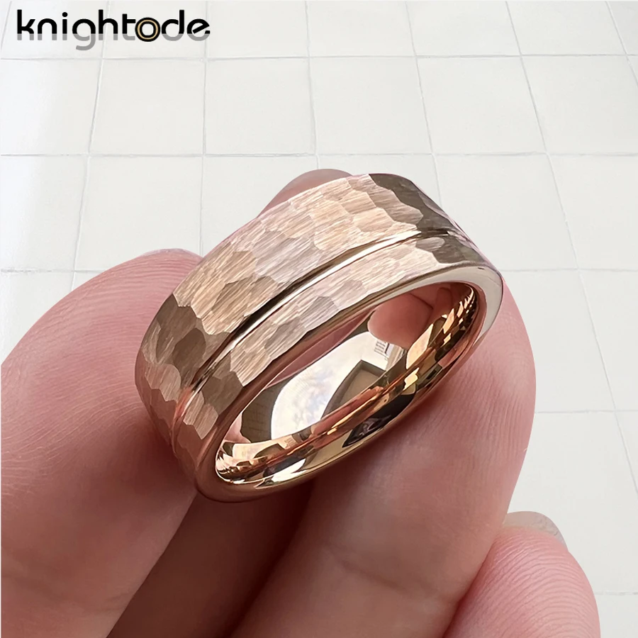 8mm 4 Colors Hammered Tungsten Carbide Rings for Men Women Fashion Jewelry Wedding Band Flat Offset Groove Comfort Fit