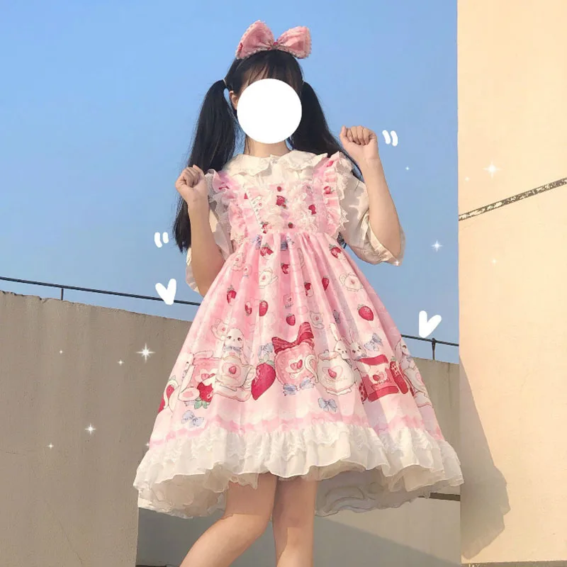 Authentic Lolita Large L-4xl Lolita Slimming Dress Set Japanese Girl Fairy Jsk Strap Dress Summer Sweet Loli