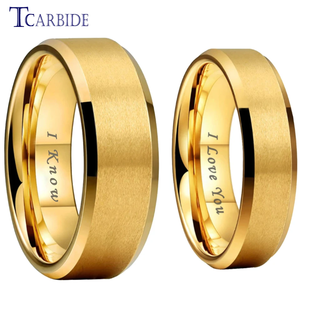 

6mm 8mm Classic Tungsten Engagement Couple Ring for Men Women Flat Band Beveled Satin Finish Laser Engraving Jewelry