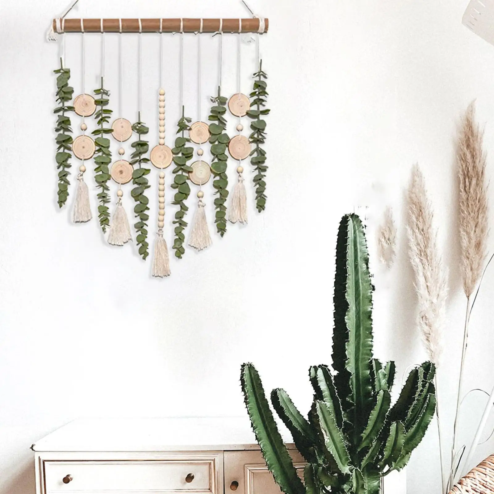 Artificial Eucalyptus Wall Hanging Decor Wall Art Decoration, Modern Fake Greenery Macrame Wall Hanging Tapestry for Bathroom