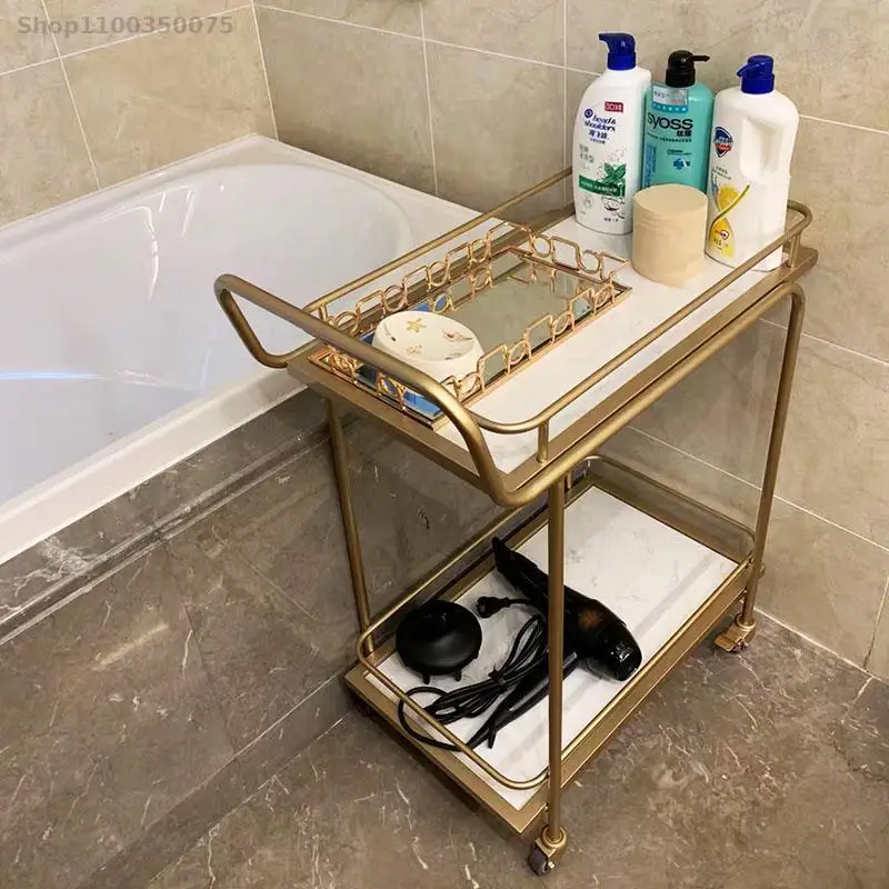 European-style golden hotel bar trolley restaurant mobile hand push dining car creative meal side fruit cart commercial