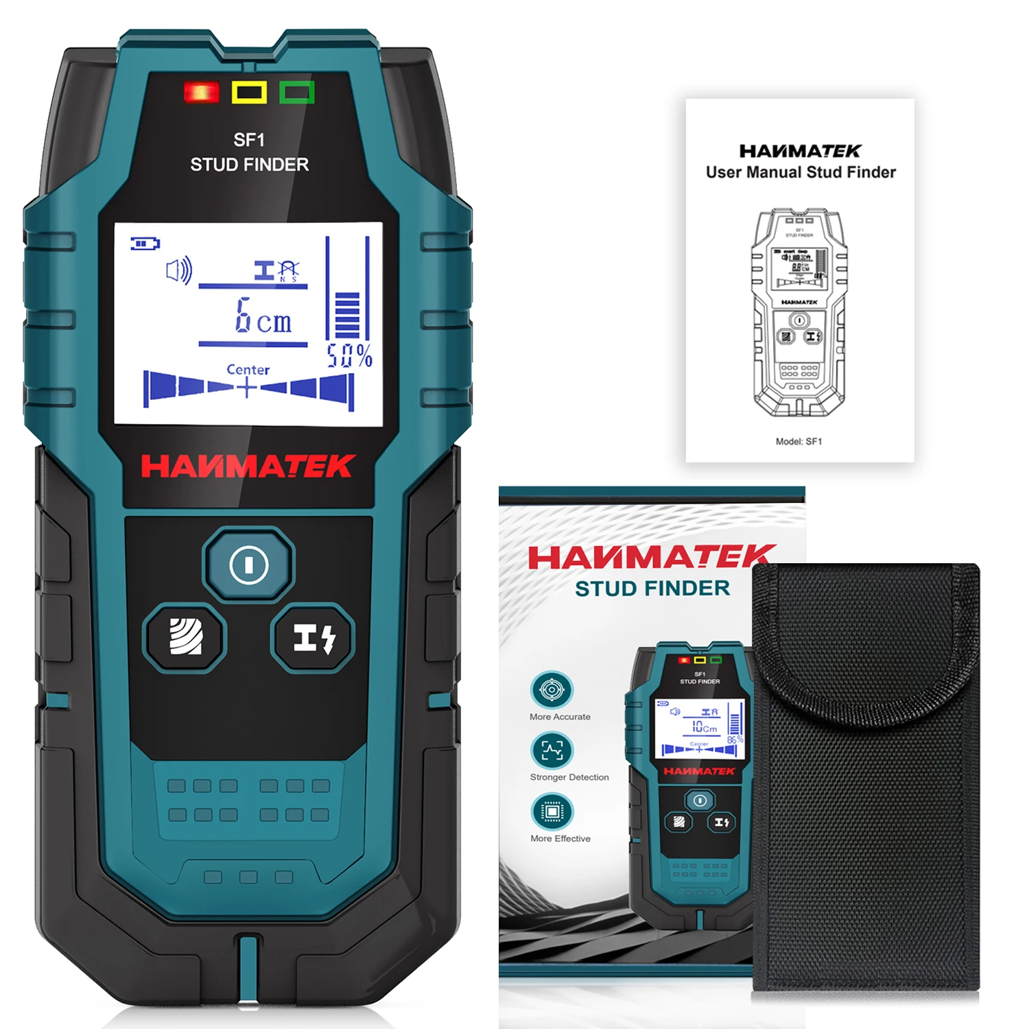 HANMATEK SF1 Stud Finder Wood Studs Metal Detecion Detection of live cable Metal Depth Measurement Finder Wall Detector Scanner 6