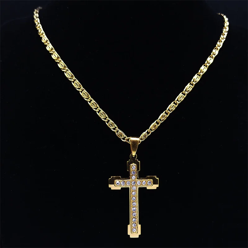 Jewow Acciaio Inossidabile Uomo Collana Pendente Croce Gesù Cristo, 7mm Larghezza Catena