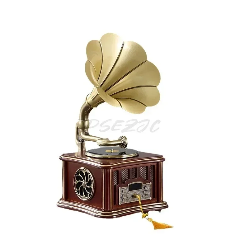 Retro Phonograph Living Room European Solid Wood Decoration Vinyl Record Player Creative Bluetooth Small Speaker