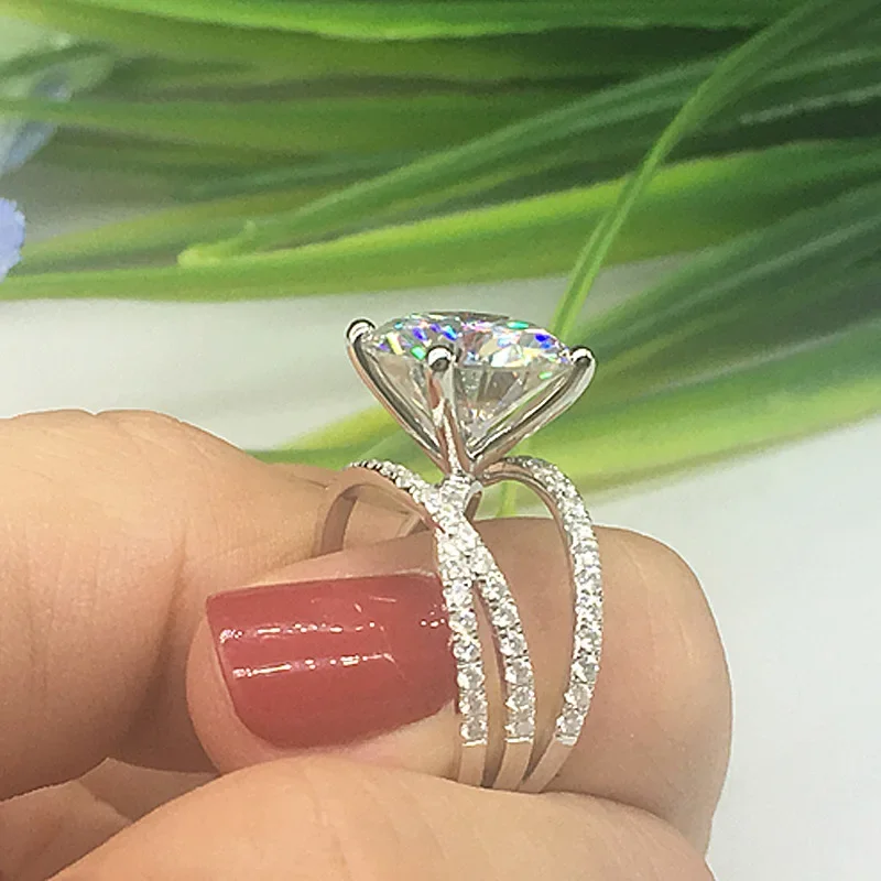 925 Sterling Silver Round Shape 6 Claws Rings Clear Big CZ Cross Infinity Finger Rings Women ANNIVERSARY SALE silver cross ring silver rings silver ring