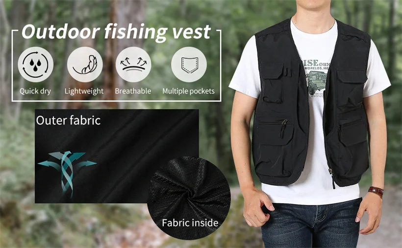 Description Picture 4 of item6XL Summer New Outdoor Vest Men Utility Tactical Multi-pocket Vest Techwear Outdoor Hiking Fishing Photography Safari Cargo Vest