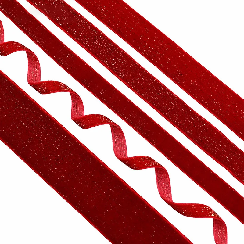Christmas Ribbon 5 Yards Velvet New Year Red Festival Bows Gift Box Packaging Festival Scene 10/15/20/25/38mm
