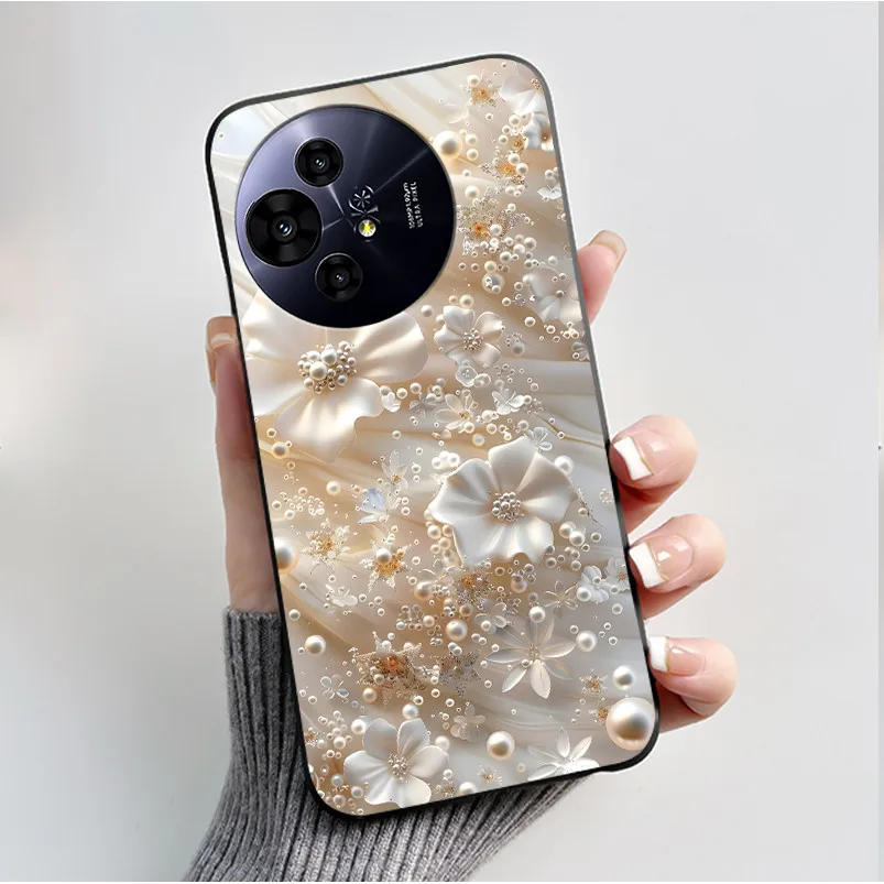 Soft Silicone Black Shell Cover with Cute Flower Design