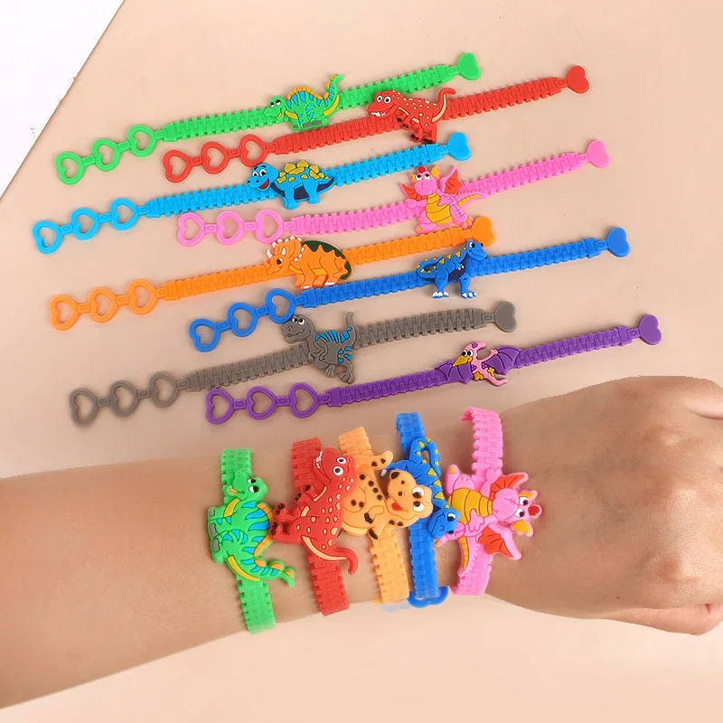12/24Pcs Cartoon Dinosaur Bracelets Kids Boy Girl Jungle Animal Birthday Party Favors Gift for Guests Pinata Filler Baby Shower