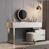 Makeup Vanity Table with Microfiber Leather Chair and Side Cabinet and Lights Mirror, Makeup Vanity with 4 Drawers, Vanity Set 6