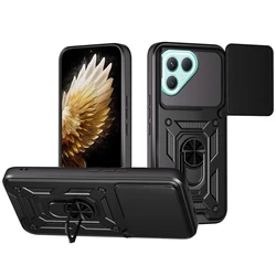 Armor Holder Shockproof Case with Slide Camera Protection and Ring Stand for Tecno Pova 7 Pro 5G (Black)