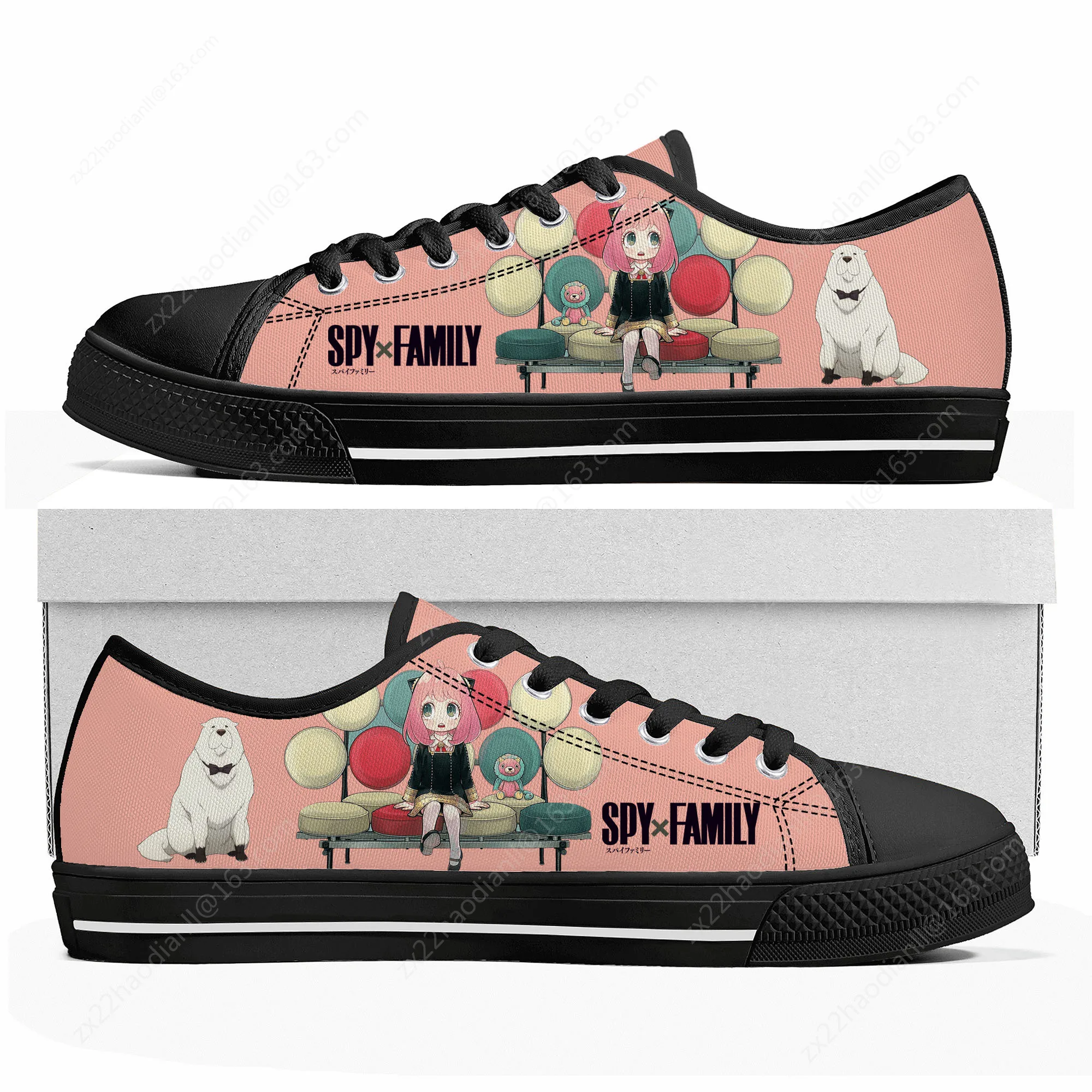 Spy X Family Anya Forger Low Top Sneakers Mens Womens Teenager Anime Cartoon Canvas Footwear Custom Made Black Shoes