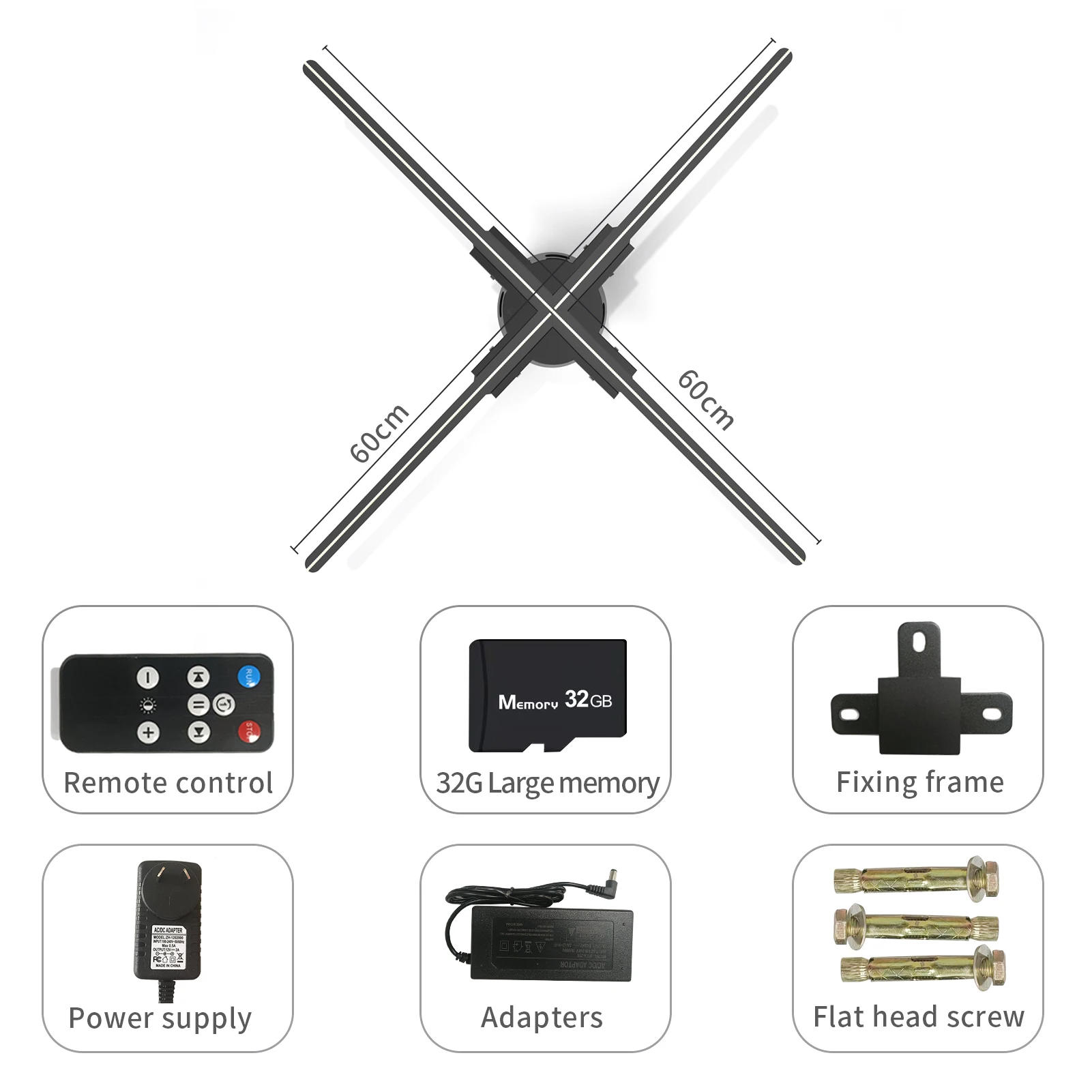 F60 3D Hologram Projector Advertising Display Fan Wall-mounted Player 3D Naked Eye 2K HD LED Photo Video Fan with 720pcs LED