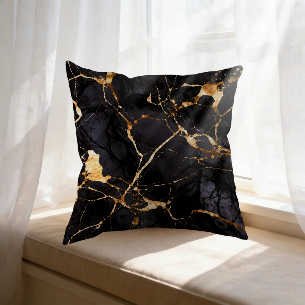 Elegant Black and Gold Marble Decorative Throw Pillow