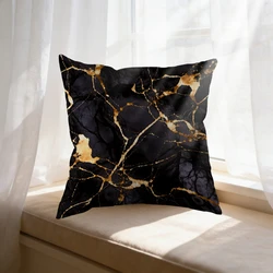 Elegant Black and Gold Marble Decorative Throw Pillow - 1PC 45X45cm One Side (45X45cm)