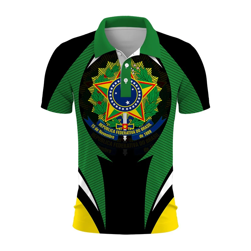 Brasilien National Emblem 3d gedruckt Sommer Button-Down-Kragen Polod für Männer Casual Tops übergroße Kurzarm Trend Männer Kleidung – Detail 7