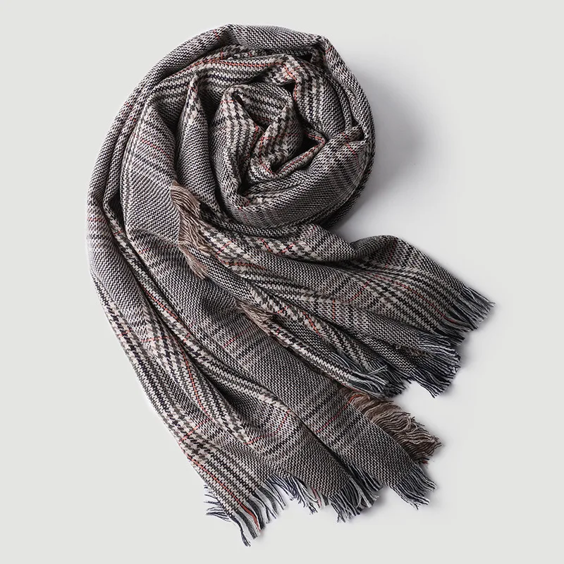 

100% Wool Plaid Woman's Shawl 80*190cm Female Warm Wraps Winter Autumn Scarf With Tissue Gift