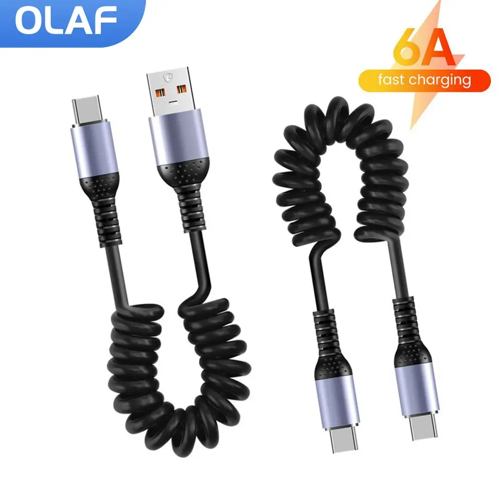 25CM To 1M Car Spring Data Cord 6A Short Fast Charging Wire USB C TO USB C Cable For iPhone15 Huawei Xiaomi Samsung Type c Cable BEST SELLERS