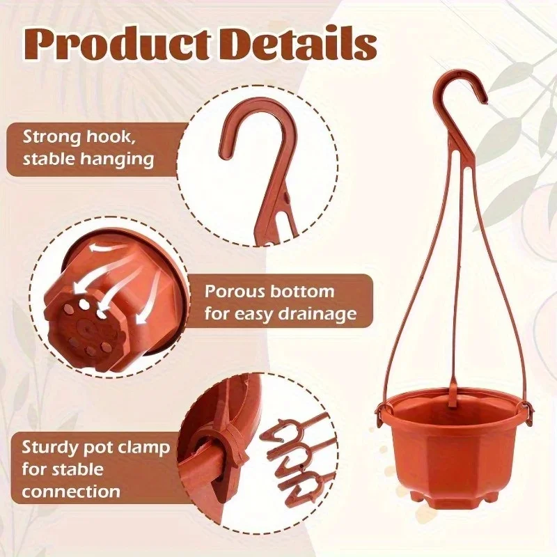 Set of 10/20 Stylish Hanging Planters - Brown & White 3.7-Inch Plastic Pots with Hooks for Indoor and Garden Decor