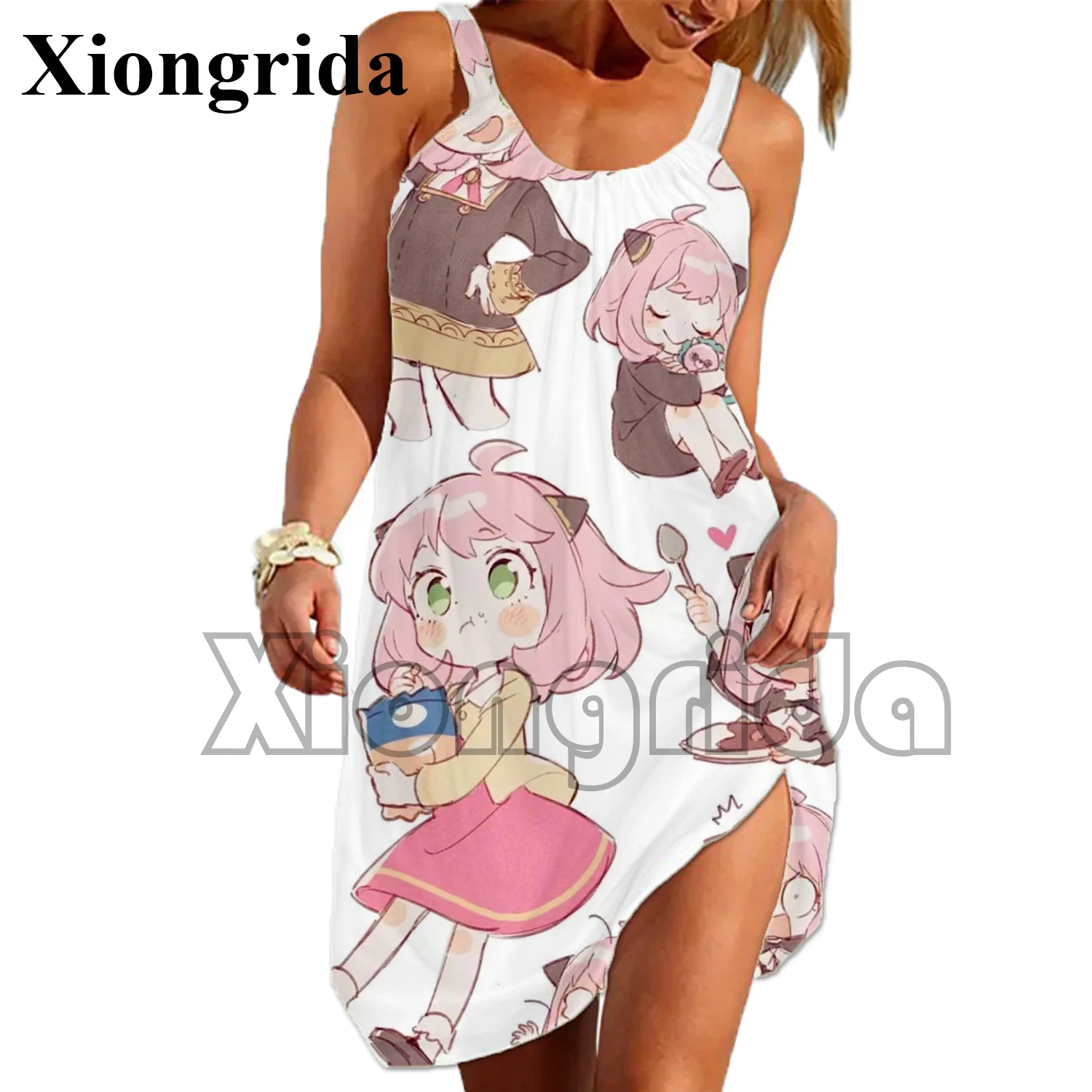 

Casual Spy X Family Anime Dress Kawaii Cartoon Anya Forger Sundress Women Sleeveless A Line Dress Summer Clothes
