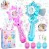 VATOS Recharge Bubble Wand X2 for Kids Girls Boys LED Electric Auto Snowflake Bubble Blower Gun With LED Light Music Outdoor Fun 1