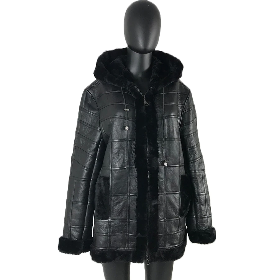 

2022 New Fashion Hooded Sheepskin Jacket Genuine Leather Coat Women Autumn Winter Warm Casual Overcoat Top Selling