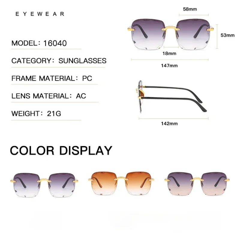 KKJOY Rimless Women Sunglasses with Gradient Lenses-Classic Vintage Alloy Frame & UV400 Protection