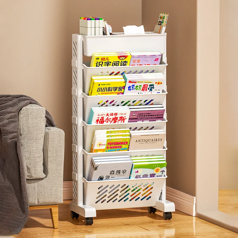 

Removable Storage Shelf Desk Side Bookshelf Bookcase Shelves with Wheels for Student Reading Shelf Book Bag Hanging Organizer