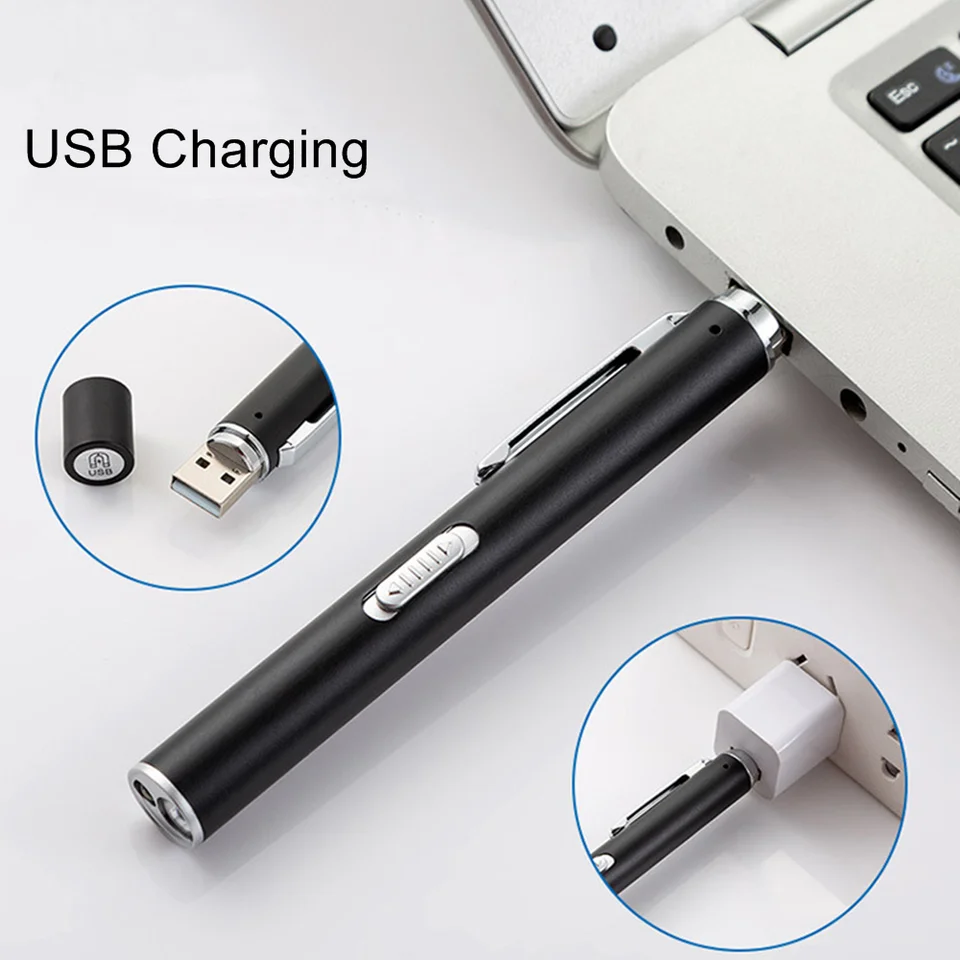 Lampe Stylo LED USB Rechargeable Acier Inoxydable 45-55 Lumens Poche Clip