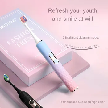 휴대용 USB 고속 충전 여행용 칫솔 케이스, IPX7 PBT 소프트 강모, 전기 스마트 9 가지 청소 모드, 성인 치아 미백