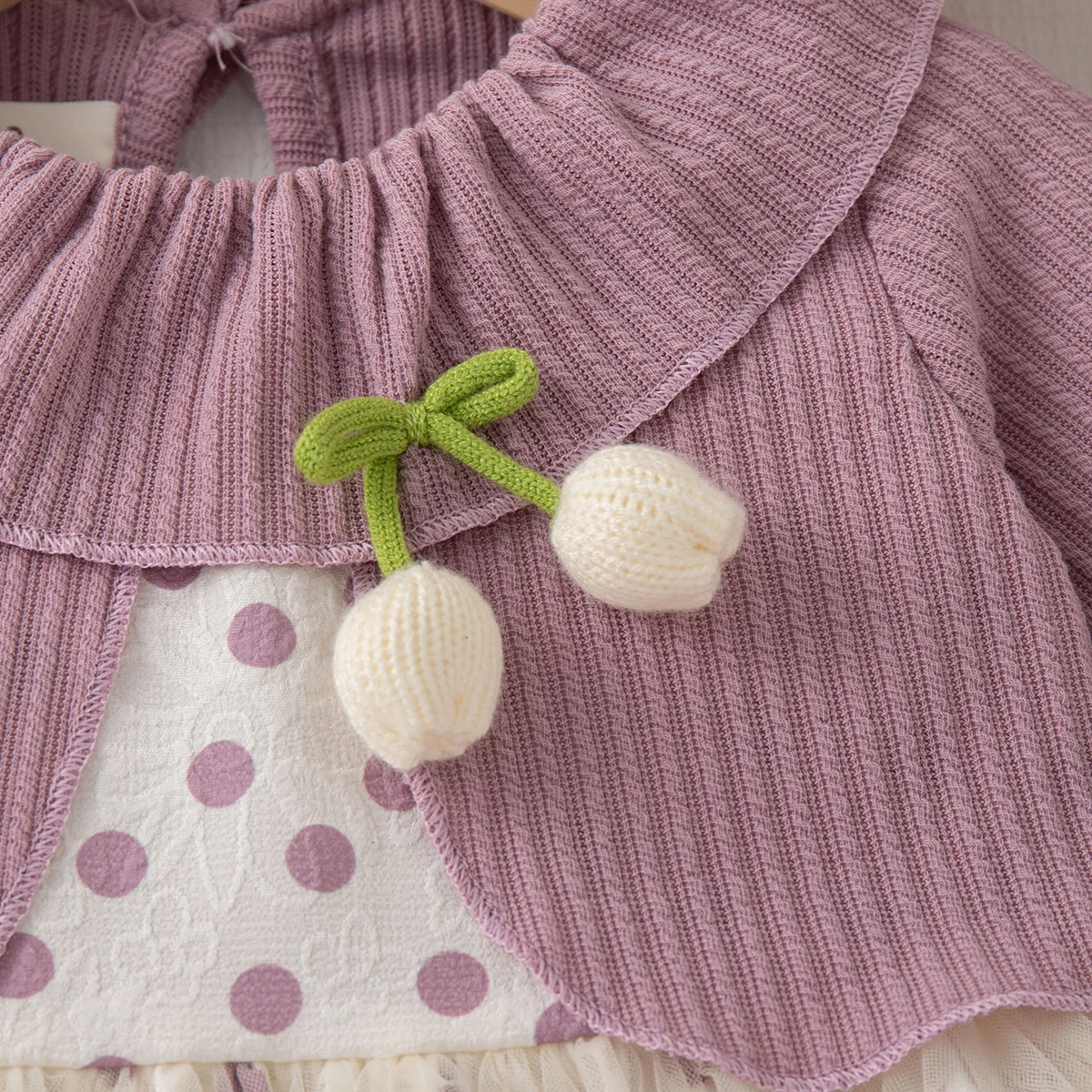Frühling Herbst Kleinkind Mädchen Stricken Langarm Kleid Rot Polka Dot Print Mesh mit Schleife Prinzessin Kleid Mädchen Party Kostüm – Detail 8