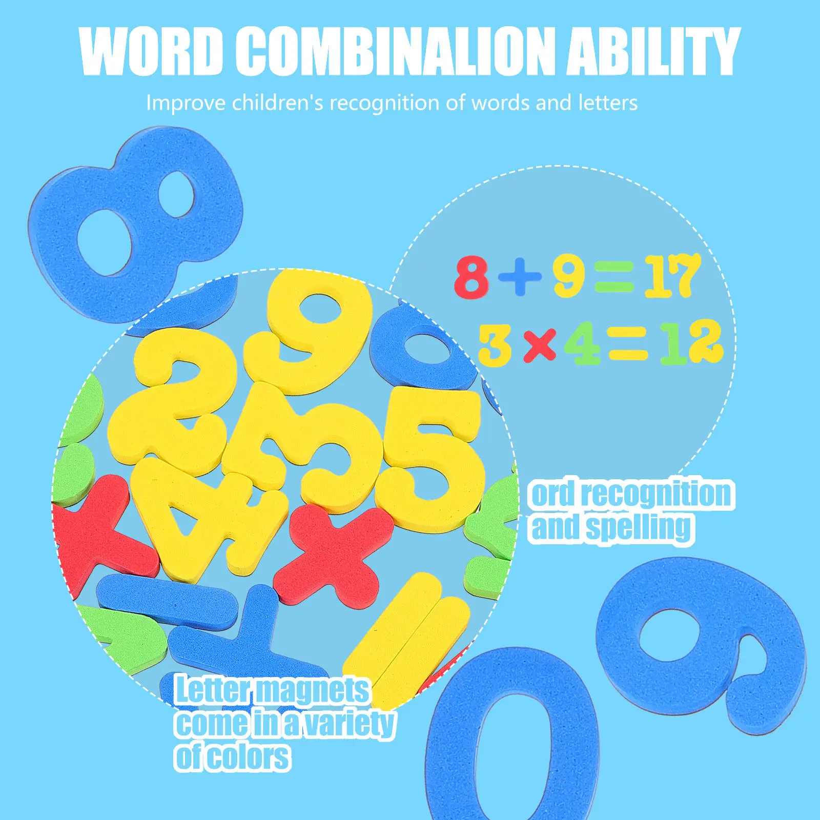 2세트의 조기 교육용 자석 숫자, 다양한 색상, 강력한 접착력, 냉장고 수학 학습 스티커, 냉장고 패치