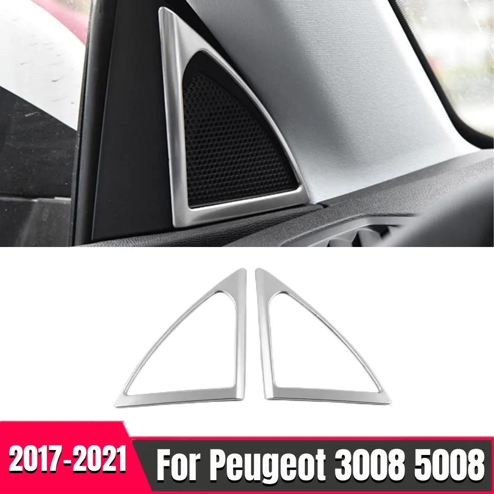 

For Peugeot 3008 GT 5008 2017 2018 2019-2021 Stainless steel Car Accessories Car interior A-pillar Speaker horn ring Cover Trim