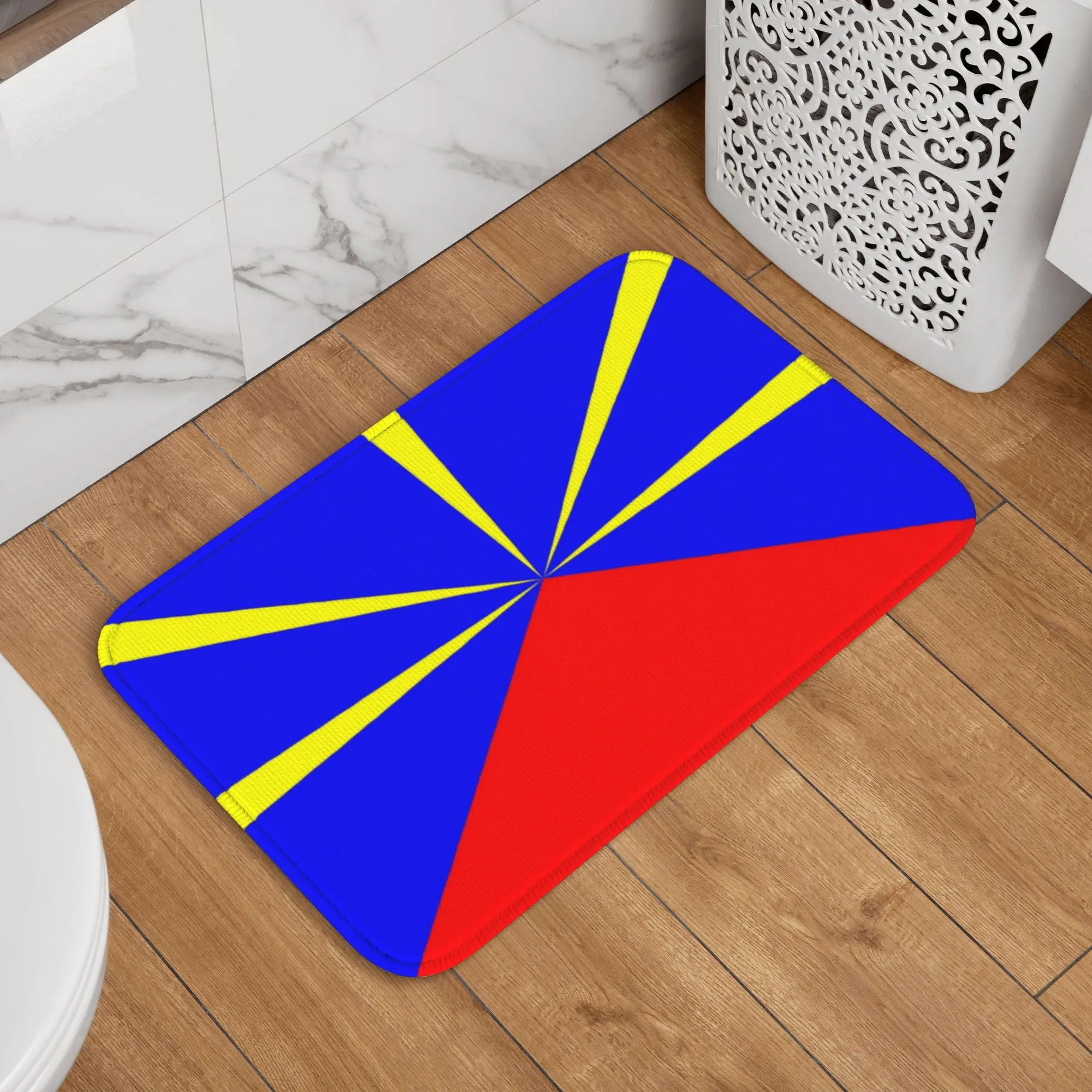 맞춤형 974 레위니옹 섬 국기 프론트 도어 매트 야외용 속건 레위니옹 자랑스러..