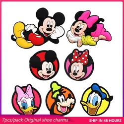 7pcs Set Original Mickey Mouse Shoe Charms Donald Duck Daisy Goofy Round Shoe Charms Jeans Clog Pins Kids Women Shoe Decorations