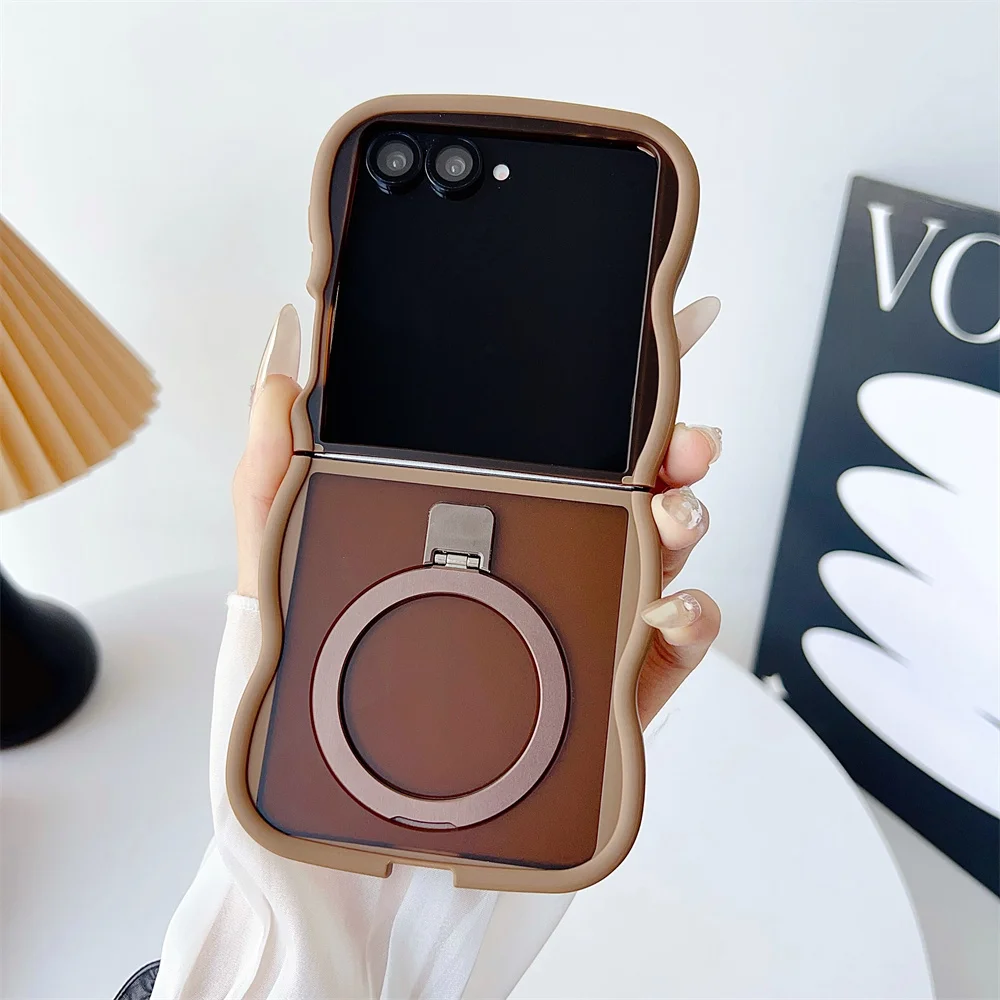 Luxury Wave Frame Magnetic Folding Stand Phone Case - Solid Color Matte Translucent Protective Cover